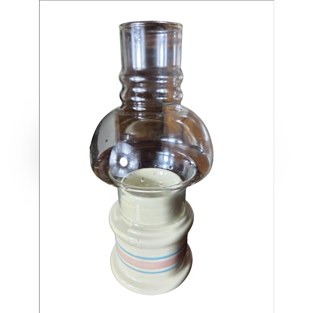Glass Candle Holder with Cream and Blue Accents